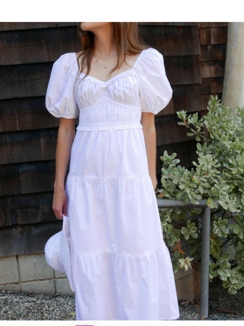 Anthropologie RAHI size L White Puff-Sleeve Tiered Midi Dress